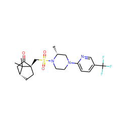 C[C@@H]1CN(c2ccc(C(F)(F)F)cn2)CCN1S(=O)(=O)C[C@]12CC[C@H](CC1=O)C2(C)C ZINC000040873820