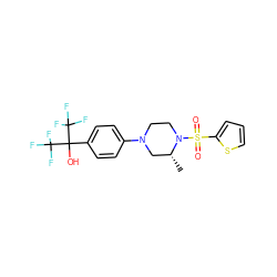 C[C@@H]1CN(c2ccc(C(O)(C(F)(F)F)C(F)(F)F)cc2)CCN1S(=O)(=O)c1cccs1 ZINC000103238928