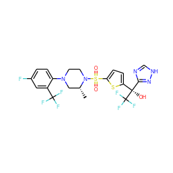 C[C@@H]1CN(c2ccc(F)cc2C(F)(F)F)CCN1S(=O)(=O)c1ccc([C@@](O)(c2nc[nH]n2)C(F)(F)F)s1 ZINC000068247687