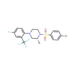 C[C@@H]1CN(c2ccc(F)cc2C(F)(F)F)CCN1S(=O)(=O)c1ccc(Br)cc1 ZINC000043021892