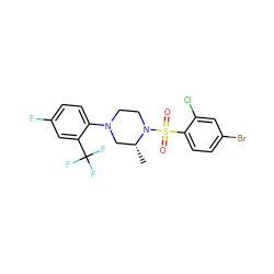 C[C@@H]1CN(c2ccc(F)cc2C(F)(F)F)CCN1S(=O)(=O)c1ccc(Br)cc1Cl ZINC000043079051