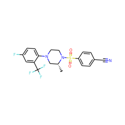 C[C@@H]1CN(c2ccc(F)cc2C(F)(F)F)CCN1S(=O)(=O)c1ccc(C#N)cc1 ZINC000043066230