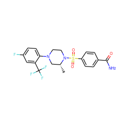 C[C@@H]1CN(c2ccc(F)cc2C(F)(F)F)CCN1S(=O)(=O)c1ccc(C(N)=O)cc1 ZINC000043120308