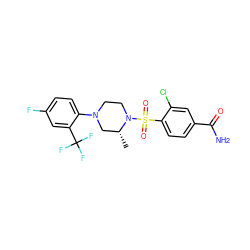 C[C@@H]1CN(c2ccc(F)cc2C(F)(F)F)CCN1S(=O)(=O)c1ccc(C(N)=O)cc1Cl ZINC000043013338