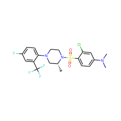 C[C@@H]1CN(c2ccc(F)cc2C(F)(F)F)CCN1S(=O)(=O)c1ccc(N(C)C)cc1Cl ZINC000043079057