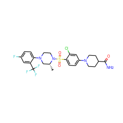 C[C@@H]1CN(c2ccc(F)cc2C(F)(F)F)CCN1S(=O)(=O)c1ccc(N2CCC(C(N)=O)CC2)cc1Cl ZINC000043019364