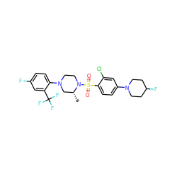 C[C@@H]1CN(c2ccc(F)cc2C(F)(F)F)CCN1S(=O)(=O)c1ccc(N2CCC(F)CC2)cc1Cl ZINC000043067532