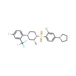 C[C@@H]1CN(c2ccc(F)cc2C(F)(F)F)CCN1S(=O)(=O)c1ccc(N2CCCC2)cc1Cl ZINC000043010579