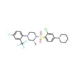 C[C@@H]1CN(c2ccc(F)cc2C(F)(F)F)CCN1S(=O)(=O)c1ccc(N2CCCCC2)cc1Cl ZINC000043015413