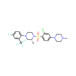 C[C@@H]1CN(c2ccc(F)cc2C(F)(F)F)CCN1S(=O)(=O)c1ccc(N2CCN(C)CC2)cc1Cl ZINC000043017948