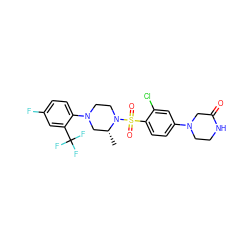 C[C@@H]1CN(c2ccc(F)cc2C(F)(F)F)CCN1S(=O)(=O)c1ccc(N2CCNC(=O)C2)cc1Cl ZINC000043121241