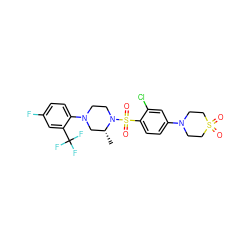 C[C@@H]1CN(c2ccc(F)cc2C(F)(F)F)CCN1S(=O)(=O)c1ccc(N2CCS(=O)(=O)CC2)cc1Cl ZINC000043012123