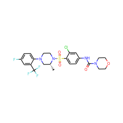 C[C@@H]1CN(c2ccc(F)cc2C(F)(F)F)CCN1S(=O)(=O)c1ccc(NC(=O)N2CCOCC2)cc1Cl ZINC000043121166