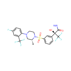 C[C@@H]1CN(c2ccc(F)cc2C(F)(F)F)CCN1S(=O)(=O)c1cccc([C@](O)(C(N)=O)C(F)(F)F)c1 ZINC000095585515