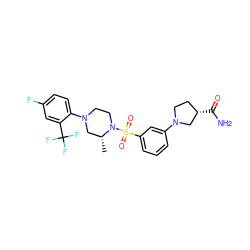 C[C@@H]1CN(c2ccc(F)cc2C(F)(F)F)CCN1S(=O)(=O)c1cccc(N2CC[C@H](C(N)=O)C2)c1 ZINC000040934340