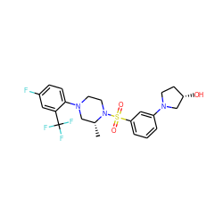 C[C@@H]1CN(c2ccc(F)cc2C(F)(F)F)CCN1S(=O)(=O)c1cccc(N2CC[C@H](O)C2)c1 ZINC000040935849