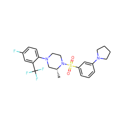 C[C@@H]1CN(c2ccc(F)cc2C(F)(F)F)CCN1S(=O)(=O)c1cccc(N2CCCC2)c1 ZINC000040425175