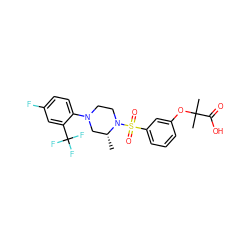 C[C@@H]1CN(c2ccc(F)cc2C(F)(F)F)CCN1S(=O)(=O)c1cccc(OC(C)(C)C(=O)O)c1 ZINC000043199704