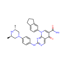 C[C@@H]1CN(c2ccc(Nc3ncc4c(=O)c(C(N)=O)cn(-c5ccc6c(c5)CCC6)c4n3)cc2)C[C@@H](C)N1 ZINC000016052773