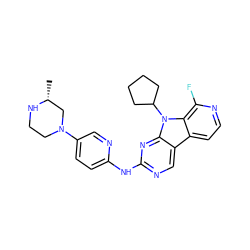 C[C@@H]1CN(c2ccc(Nc3ncc4c5ccnc(F)c5n(C5CCCC5)c4n3)nc2)CCN1 ZINC000117687067