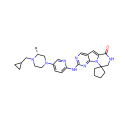 C[C@@H]1CN(c2ccc(Nc3ncc4cc5n(c4n3)C3(CCCC3)CNC5=O)nc2)CCN1CC1CC1 ZINC000219207878