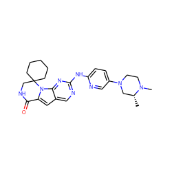 C[C@@H]1CN(c2ccc(Nc3ncc4cc5n(c4n3)C3(CCCCC3)CNC5=O)nc2)CCN1C ZINC000221352557