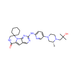 C[C@@H]1CN(c2ccc(Nc3ncc4cc5n(c4n3)C3(CCCCC3)CNC5=O)nc2)CCN1CC(C)(C)O ZINC000219201535