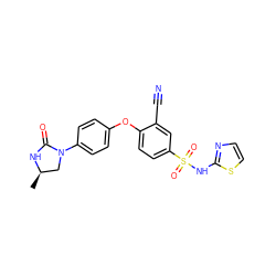 C[C@@H]1CN(c2ccc(Oc3ccc(S(=O)(=O)Nc4nccs4)cc3C#N)cc2)C(=O)N1 ZINC000095584421
