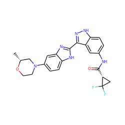 C[C@@H]1CN(c2ccc3[nH]c(-c4n[nH]c5ccc(NC(=O)[C@@H]6CC6(F)F)cc45)nc3c2)CCO1 ZINC000146977141