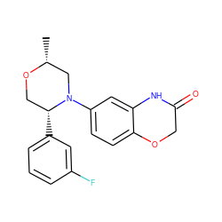 C[C@@H]1CN(c2ccc3c(c2)NC(=O)CO3)[C@H](c2cccc(F)c2)CO1 ZINC001772625208