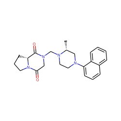 C[C@@H]1CN(c2cccc3ccccc23)CCN1CN1CC(=O)N2CCC[C@@H]2C1=O ZINC000013642279