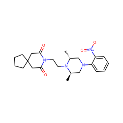 C[C@@H]1CN(c2ccccc2[N+](=O)[O-])C[C@@H](C)N1CCN1C(=O)CC2(CCCC2)CC1=O ZINC000013560162