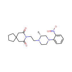 C[C@@H]1CN(c2ccccc2[N+](=O)[O-])CCN1CCN1C(=O)CC2(CCCC2)CC1=O ZINC000013560166