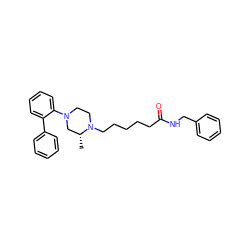 C[C@@H]1CN(c2ccccc2-c2ccccc2)CCN1CCCCCC(=O)NCc1ccccc1 ZINC001772643557