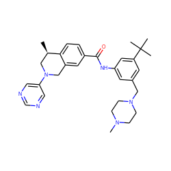 C[C@@H]1CN(c2cncnc2)Cc2cc(C(=O)Nc3cc(CN4CCN(C)CC4)cc(C(C)(C)C)c3)ccc21 ZINC001772657377