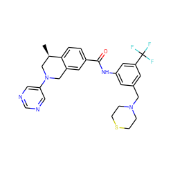 C[C@@H]1CN(c2cncnc2)Cc2cc(C(=O)Nc3cc(CN4CCSCC4)cc(C(F)(F)F)c3)ccc21 ZINC001772576475