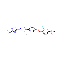 C[C@@H]1CN(c2nc(C(F)(F)F)no2)CCN1c1ncc(OCc2ccc(S(C)(=O)=O)cc2F)cn1 ZINC000299840978