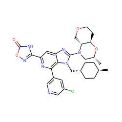 C[C@@H]1CN(c2nc3cc(-c4noc(=O)[nH]4)nc(-c4cncc(Cl)c4)c3n2C[C@H]2CC[C@H](C)CC2)[C@@H]2COCC[C@H]2O1 ZINC000261170703