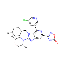 C[C@@H]1CN(c2nc3cc(-c4noc(=O)[nH]4)nc(-c4cncc(Cl)c4)c3n2C[C@H]2CC[C@H](C)CC2)[C@H](C)CO1 ZINC000261098280