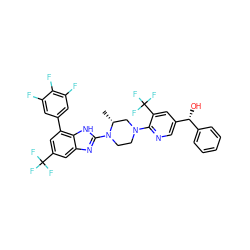 C[C@@H]1CN(c2ncc([C@H](O)c3ccccc3)cc2C(F)(F)F)CCN1c1nc2cc(C(F)(F)F)cc(-c3cc(F)c(F)c(F)c3)c2[nH]1 ZINC000049778142