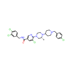 C[C@@H]1CN(c2ncc(C(=O)NCc3ccc(Cl)c(Cl)c3)cc2Cl)CCN1C1CCN(Cc2ccc(Cl)cc2)CC1 ZINC000049695344