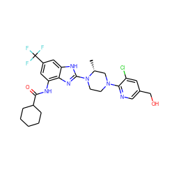 C[C@@H]1CN(c2ncc(CO)cc2Cl)CCN1c1nc2c(NC(=O)C3CCCCC3)cc(C(F)(F)F)cc2[nH]1 ZINC000038157618