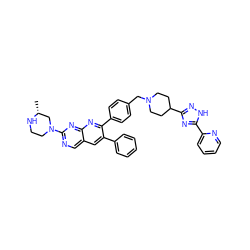 C[C@@H]1CN(c2ncc3cc(-c4ccccc4)c(-c4ccc(CN5CCC(c6n[nH]c(-c7ccccn7)n6)CC5)cc4)nc3n2)CCN1 ZINC000042806495