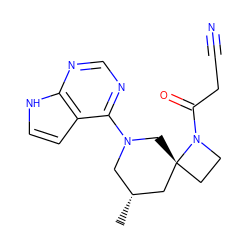 C[C@@H]1CN(c2ncnc3[nH]ccc23)C[C@@]2(CCN2C(=O)CC#N)C1 ZINC000169698960