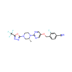 C[C@@H]1CN(c2nnc(C(F)(F)F)o2)CCN1c1ncc(OCc2ccc(C#N)cc2F)cn1 ZINC000299823288