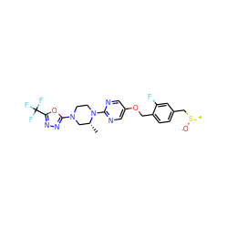 C[C@@H]1CN(c2nnc(C(F)(F)F)o2)CCN1c1ncc(OCc2ccc(C[S@@+](C)[O-])cc2F)cn1 ZINC000299840778