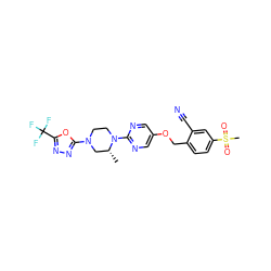 C[C@@H]1CN(c2nnc(C(F)(F)F)o2)CCN1c1ncc(OCc2ccc(S(C)(=O)=O)cc2C#N)cn1 ZINC000299841217