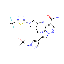 C[C@@H]1CN(c2nnc(C(F)(F)F)s2)C[C@@H]1Nc1c(C(N)=O)cnn2cc(-c3cnn(CC(C)(C)O)c3)nc12 ZINC001772606090