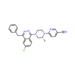 C[C@@H]1CN(c2nnc(Cc3ccccc3)c3cc(Cl)ccc23)CCN1c1ccc(C#N)cn1 ZINC000169354070