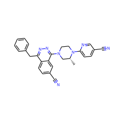 C[C@@H]1CN(c2nnc(Cc3ccccc3)c3ccc(C#N)cc23)CCN1c1ccc(C#N)cn1 ZINC000169354075